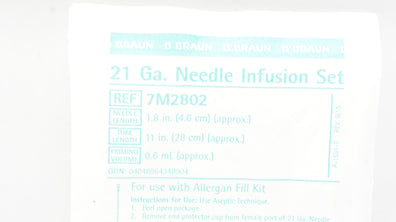 B.Braun 7M2802 21Ga Ndle Infusion Set 1.8inch x 11inch x 0.6mL Approx.